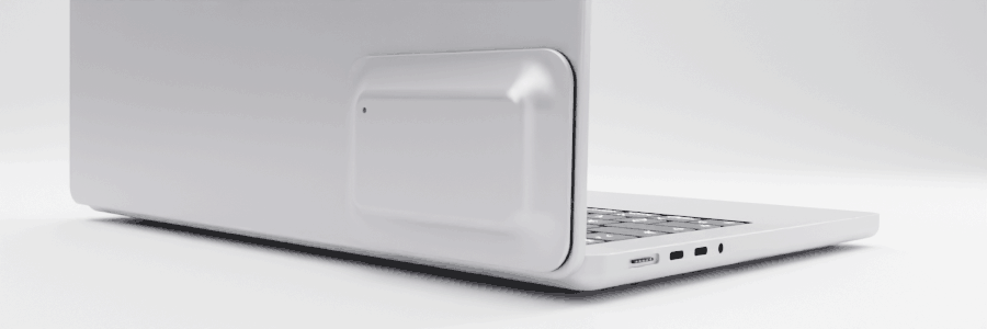 Limpet docked neatly onto the back of a laptop lid